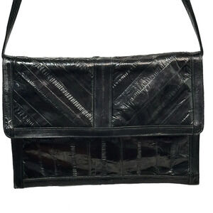 Vintage Eel Skin Clutch Shoulder Bag with Removable Strap
